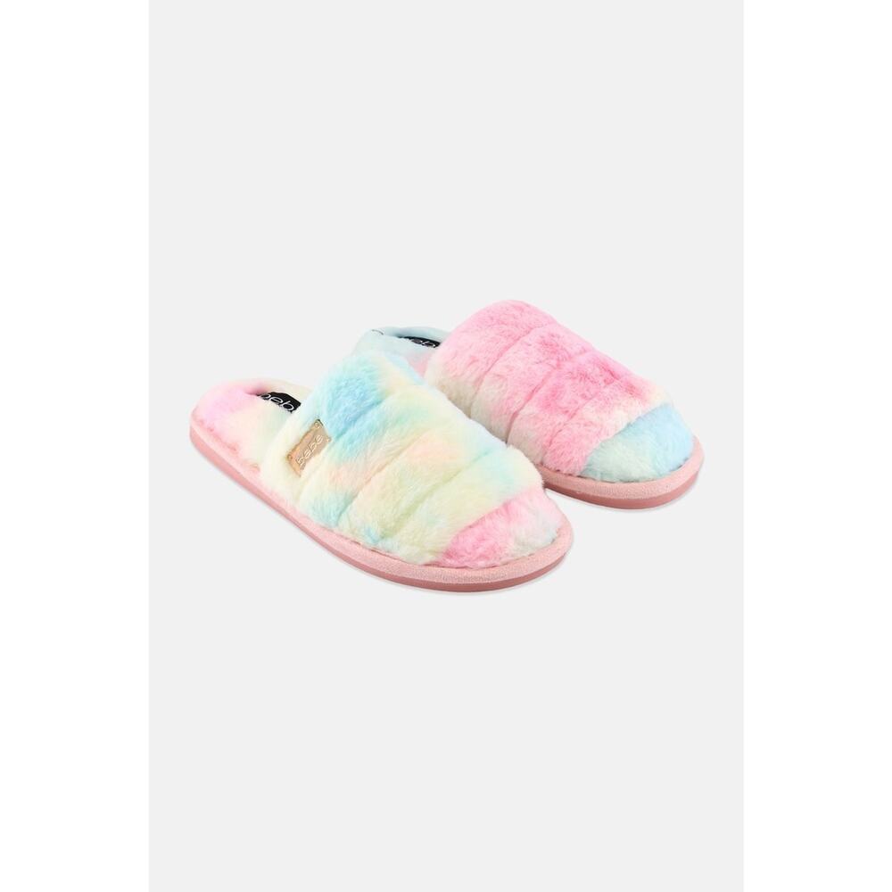 Bebe Women Medium Sadia Tie-Dye Slip On Slides, Pink Combo size 6 faux fur slipp